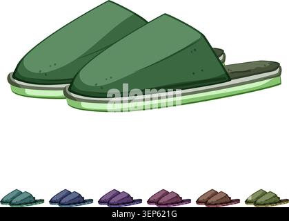 style de vie homme pantoufles dessin animé. chaussures maison, pantoufles homme de style de vie masculin confortable signent illustration colorée Illustration de Vecteur