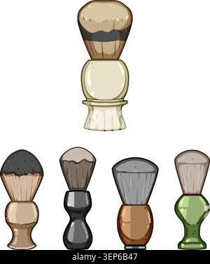 Assortiment de brosses à raser classiques avec différentes formes et couleurs, prêtes pour mousser la crème à raser ou le savon, créant une mousse riche pour un smo Illustration de Vecteur