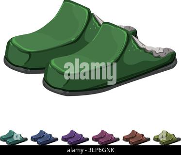 dessin animé de chaussons d'homme de chambre. style de vie chaleureux, chaussures maison chambre homme pantoufles signent illustration colorée Illustration de Vecteur