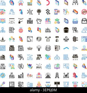Pack icônes comprenant un large éventail d'affaires, crypto-monnaie, expédition, social, médical, concepts de marketing écologique, financier et numérique pour nous Illustration de Vecteur