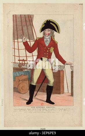 Sir Sidney Smith apparaît dans une gravure de portrait de 1799 identifiée comme le prisonnier évadé du Temple et commandant d'une escadron anglais associé à la bataille navale d'Aboukir pendant l'ère révolutionnaire. Banque D'Images