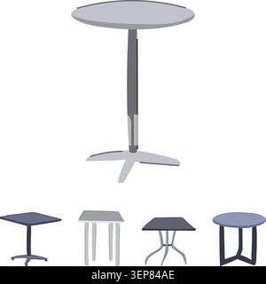 Assortiment de bars et de tables basses contemporaines offrant divers designs et formes pour l'hospitalité, les espaces de pause de bureau ou les intérieurs de maison dans un simpl Illustration de Vecteur