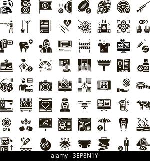Collection de diverses icônes de glyphes noirs illustrant les affaires modernes, la technologie, les concepts sociaux, les objets du quotidien et les activités dans un minimum propre Illustration de Vecteur