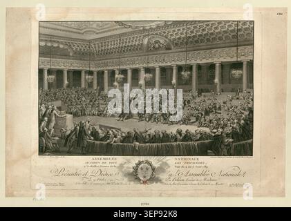 Une gravure de Helman commémore la session de l'Assemblée nationale à Versailles dans la nuit du 4 au 5 août 1789, lorsque les privilèges ont été abandonnés, un événement historique présenté à l'Assemblée en octobre 1790. Banque D'Images