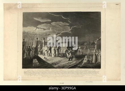 Une gravure présente Marie-Thérèse Charlotte, fille de Louis XVI, arrivée à Bâle le 26 décembre 1795, lors de son exil et de son échange de prisonniers. Banque D'Images