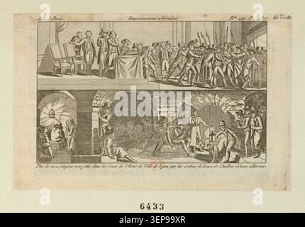 Joseph Chalier est détenu comme prisonnier à Lyon pendant le siège de 1793, avec les intérieurs de l'hôtel de ville en toile de fond, illustrant la captivité révolutionnaire et les troubles civiques à Lyon pendant la Révolution française. Banque D'Images