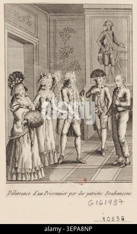 Les patriotes du Brabant libèrent un prisonnier en 1790, reflétant l'action révolutionnaire belge et l'intervention civique, comme en témoigne une gravure du patriotisme et de la libération des anciens prisonniers pendant la période révolutionnaire. Banque D'Images