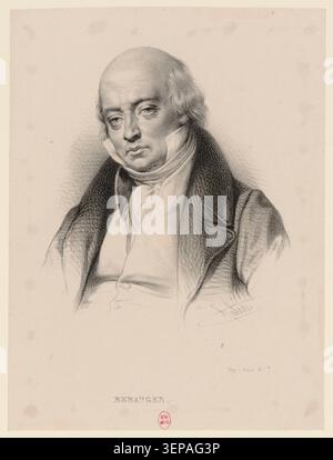 Pierre-Jean de Béranger apparaît dans un portrait de Bernard-Romain Julien d'après Ary Scheffer. Le portrait imprimé enregistre l'auteur-compositeur et poète français dans une composition formelle destinée à la publication et à la diffusion. Banque D'Images