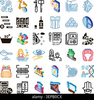 Collection de diverses icônes isométriques et de dessin au trait illustrant un large éventail de symboles numériques et de représentations conceptuelles pour différentes industries Illustration de Vecteur
