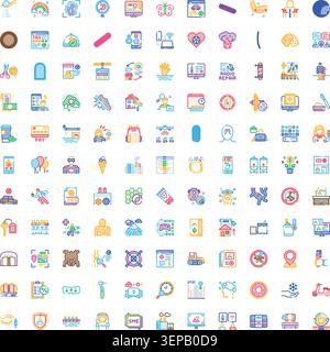 Grande collection d'icônes de lignes diverses illustrant divers concepts quotidiens allant des affaires, de la finance et de la technologie au style de vie, à la santé et à la météo Illustration de Vecteur