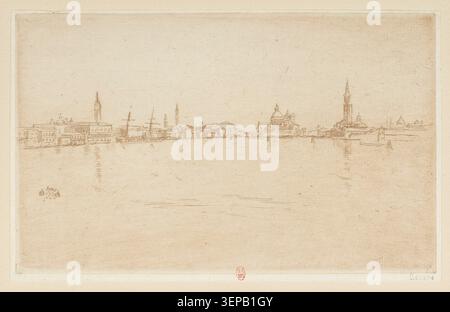 James McNeill Whistler produit une gravure de Santa Maria della Salute à Venise en 1886, rendant l'église à l'aube dans le cadre de sa série vénitienne atmosphérique mettant l'accent sur la lumière, les reflets de l'eau et la silhouette architecturale. Banque D'Images