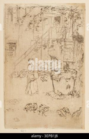 James McNeill Whistler produit une gravure intitulée Turkeys en 1886, présentant une étude des oiseaux disposés dans une composition atmosphérique, reflétant son intérêt pour la variation tonale et les formes naturelles symboliques. Banque D'Images
