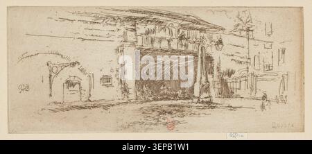 James McNeill Whistler produit une gravure montrant une arche de chemin de fer dans un paysage urbain industriel, soulignant les formes structurelles et les éléments d'infrastructure associés au transport et à l'expansion de la ville au XIXe siècle. Banque D'Images