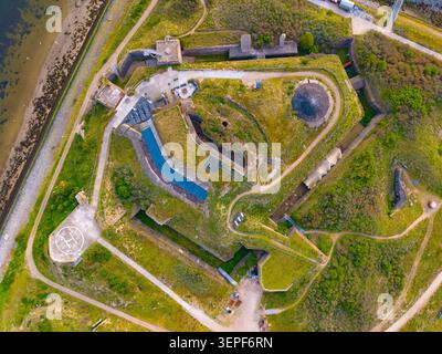 Fort IJmuiden sur Forteiland Island vue aérienne, dans la ville d'IJmuiden, Hollande du Nord, pays-Bas. Ce fort protégeait l'entrée de la mer du Nord CAN Banque D'Images