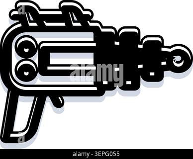 Illustration rétro futuriste de pistolet à rayons dans le style vectoriel noir et blanc, idéal pour la science-fiction, l'aventure spatiale, la technologie vintage et les projets de conception de jeux sur whi Illustration de Vecteur