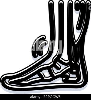 Squelette de pied humain montrant les os et les articulations dans une icône d'illustration médicale minimaliste, vue de côté sur fond blanc pour l'anatomie, la podologie, l'orthopédie Illustration de Vecteur