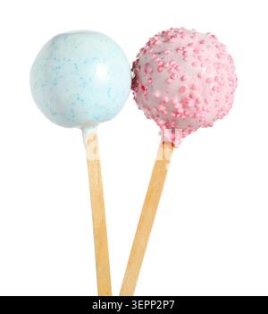 Deux savoureux cake POPS isolés sur blanc Banque D'Images