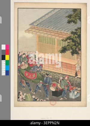 Katsushika Hokusai produit des études de lavage de couleur à partir d'une série de carnets de croquis japonais disposés sous forme de plaque numérotée Japonais 382 (7), conservée dans le cadre d'un manuscrit original numérisé montrant l'encre de composition précoce et l'exploration pigmentaire sous forme de folio. Banque D'Images