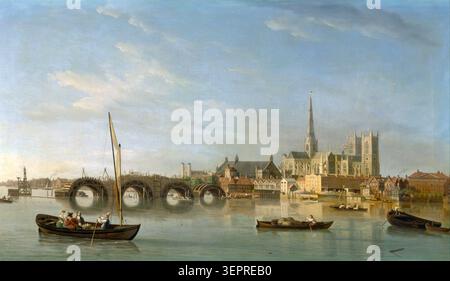 Construction du pont Westminster, rivière Thames, Londres, Samuel Scott, vers 1742 Banque D'Images