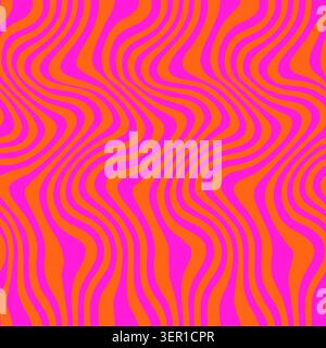 Motif abstrait sans couture avec des rayures ondulées audacieuses dans des couleurs roses et orange vives. Design géométrique d'inspiration rétro pour textiles, papier peint, emballage Banque D'Images
