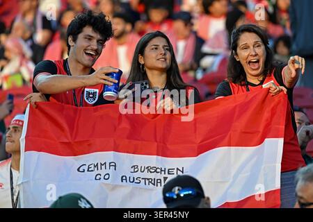 Santa Clara, California, USA. 16th June, 2026. Austria fans, during the match between Austria and Jordan for the 1st round of the group J of the FIFA World Cup 2026, at San Francisco Bay Area Stadium, in Santa Clara, United States on June 16, 2026. Photo: Julian Medina/DiaEsportivo/Alamy Live News Credit: DiaEsportivo/Alamy Live News Banque D'Images