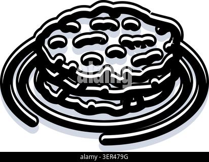 Pile de crêpes fraîchement préparées recouvertes de sirop sucré et de garnitures, servies dans une assiette, créant une illustration de repas du matin invitante dans un bl stylisé Illustration de Vecteur