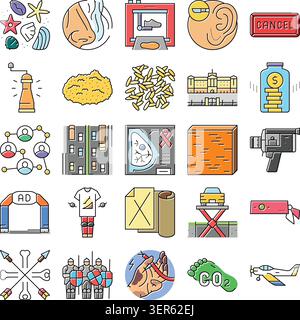 Collection de diverses icônes colorées illustrant divers concepts, y compris médical, technologie, nature, architecture, social, conception et industrie e Illustration de Vecteur