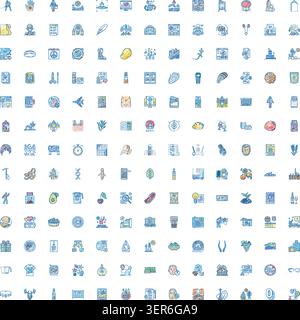 Grande collection d'icônes de dessin au trait, présentant divers concepts liés au style de vie, la technologie numérique, la nourriture, la santé, les voyages, commerce et s Illustration de Vecteur
