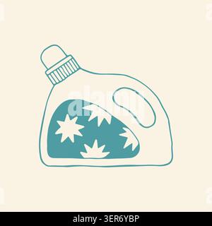 Bouteille de détergent à lessive dessinée à la main avec étiquette à motif étoile. Vector doodle de savon liquide ou de récipient d'adoucissant textile pour l'entretien ménager, le nettoyage Illustration de Vecteur
