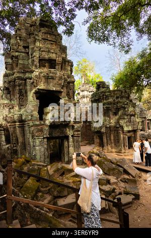 Ta Prohm, connu sous le nom de temple de Lara Croft, au Cambodge Banque D'Images