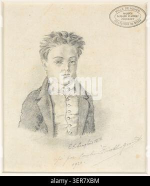 Caroline Franklin-Grout réalise un dessin représentant Gustave Flaubert vers l'âge de 9 ans, en se concentrant sur son apparence d'enfance et la première étape biographique associée à l'écrivain Gustave Flaubert (1821-1880). Banque D'Images