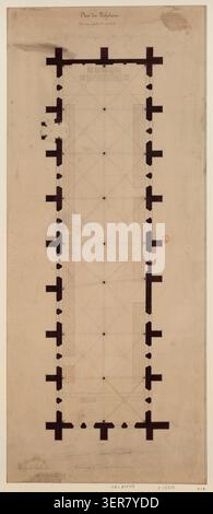 Jean-Baptiste-Antoine Lassus prépare un plan du réfectoire de l’abbaye Saint-Martin-des-champs à Paris, détaillant l’aménagement intérieur de la salle à manger monastique médiévale dans le 3ème arrondissement près de la rue Saint-Martin. Banque D'Images