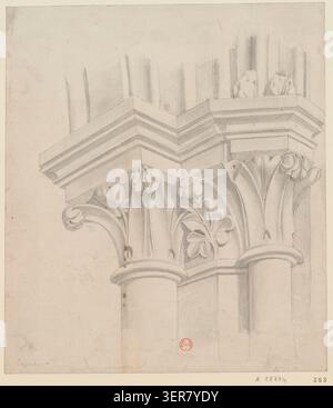 Le dessin du capital du réfectoire de l'abbaye Saint-Martin-des-champs fait état d'un ornement en pilier du XIIIe siècle dans le quartier de Paris Rue Saint-Martin, documenté en 1835 par Jean-Baptiste-Antoine Lassus dans le cadre de fiches d'études architecturales gothiques axées sur la décoration structurelle médiévale Banque D'Images