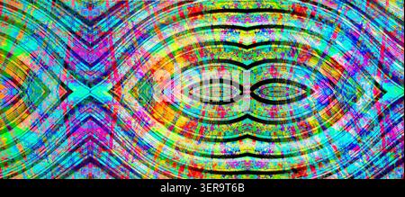 Fond abstrait symétrique de kaléidoscope au néon lumineux Banque D'Images