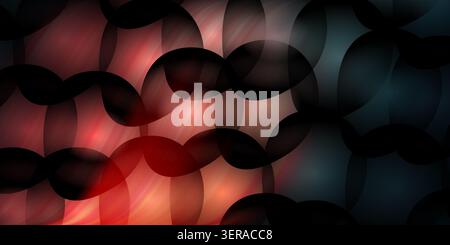 Un fond abstrait sombre et sombre composé de formes circulaires qui se chevauchent avec une transition en dégradé de la lumière rouge à la lumière bleue. Banque D'Images