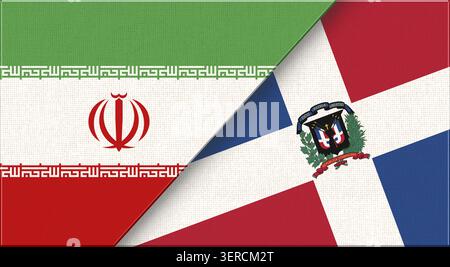 Double drapeau de l'Iran et de la Guinée équatoriale sur la texture du tissu. Drapeau de l'Iran et de la Guinée équatoriale - illustration 3D. Deux drapeaux ensemble - texture de tissu Banque D'Images