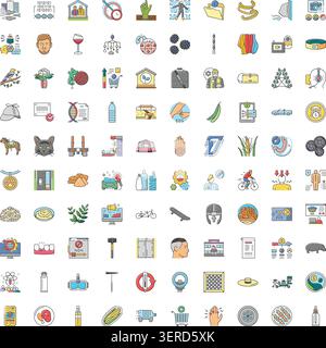 Collection de diverses icônes de ligne représentant divers concepts, activités, objets et symboles universels pour les affaires, la technologie, le style de vie, et HE Illustration de Vecteur