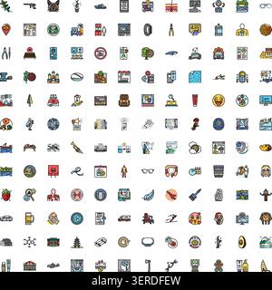 Plus de 100 icônes d'art de ligne plate dans une collection polyvalente couvrant la technologie, les voyages, la santé, la nature, la nourriture, outils, animaux et plus encore pour le web et l'app inte Illustration de Vecteur