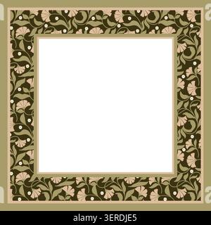 Ornement floral fait de feuilles, de fleurs et de brindilles. Illustration aquarelle. Olive florale, cadre beige. Pour faire des invitations , carnets et Banque D'Images