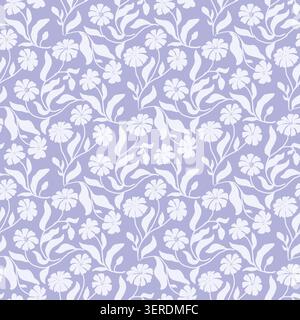Ornement floral de feuilles, fleurs et brindilles. Illustration aquarelle. Motif floral violet clair sans couture. Pour décorer le papier peint, les blondes Banque D'Images