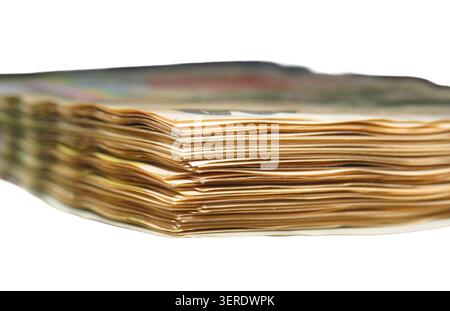Billets roumains (lei) isolés sur blanc Banque D'Images
