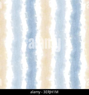 Motif aquarelle sans couture avec des coups de pinceau verticaux dans les couleurs beige et bleu. Fond de rayures abstraites dessinées à la main pour tissu, papier peint, brandi Banque D'Images