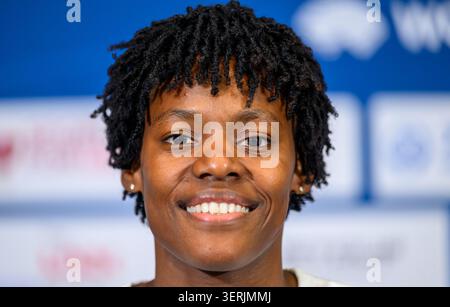 Doha, Qatar. 18 juin 2026. La sprinteuse dominicaine Marileidy Paulino, assiste à une conférence de presse avant la réunion d'athlétisme de la Doha Diamond League à Doha. La réunion de la Doha Diamond League est prévue pour le 19 juin 2026. Crédit : SOPA images Limited/Alamy Live News Banque D'Images
