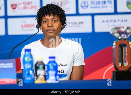 Doha, Qatar. 18 juin 2026. La sprinteuse dominicaine Marileidy Paulino, assiste à une conférence de presse avant la réunion d'athlétisme de la Doha Diamond League à Doha. La réunion de la Doha Diamond League est prévue pour le 19 juin 2026. Crédit : SOPA images Limited/Alamy Live News Banque D'Images