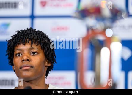 Doha, Qatar. 18 juin 2026. La sprinteuse dominicaine Marileidy Paulino, assiste à une conférence de presse avant la réunion d'athlétisme de la Doha Diamond League à Doha. La réunion de la Doha Diamond League est prévue pour le 19 juin 2026. Crédit : SOPA images Limited/Alamy Live News Banque D'Images