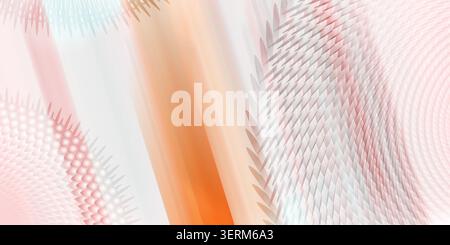 Fond abstrait avec des dégradés orange et rose chauds, des motifs géométriques et des pointes radiales, créant une texture visuelle vibrante et moderne. Banque D'Images