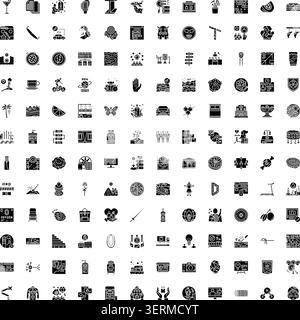 Grande collection d'icônes de glyphe illustrant divers concepts, y compris les affaires, l'éducation, l'environnement, la santé, la technologie, shopping, voyages, an Illustration de Vecteur