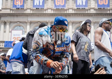 New York Ciy, États-Unis. 29 mars 2018. NYC Knicks Karl-Anthony Towns à la cérémonie du championnat NBA à New York, NY. 18 juin 2026. (Photo de Steve Sanchez/Sipa USA). Crédit : Sipa USA/Alamy Live News Banque D'Images