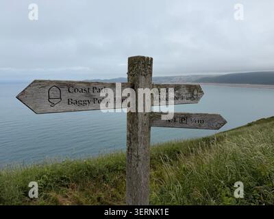 Baggy point - panneau Coast Path, Devon Banque D'Images