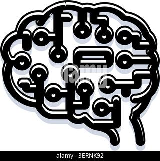 Carte de circuit de cerveau d'intelligence artificielle formant une silhouette de cerveau humain, illustrant un réseau détaillé de chemins interconnectés et de flux de données Illustration de Vecteur